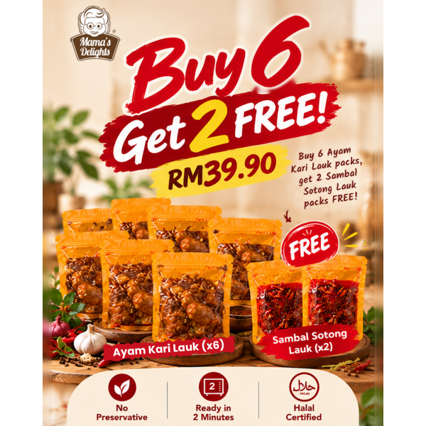 [COMBO PROMO LAUK SET] Buy 6 Ayam Kari Lauk, Get 2 FREE Sambal Sotong Lauk